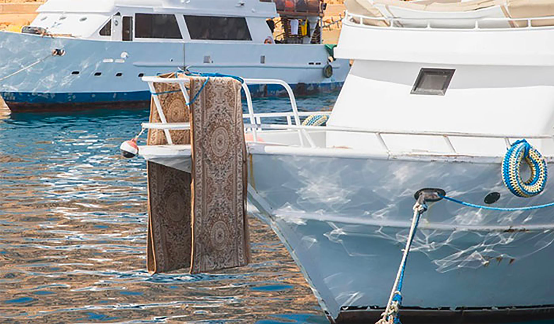 yacht rug runner drying in sun.